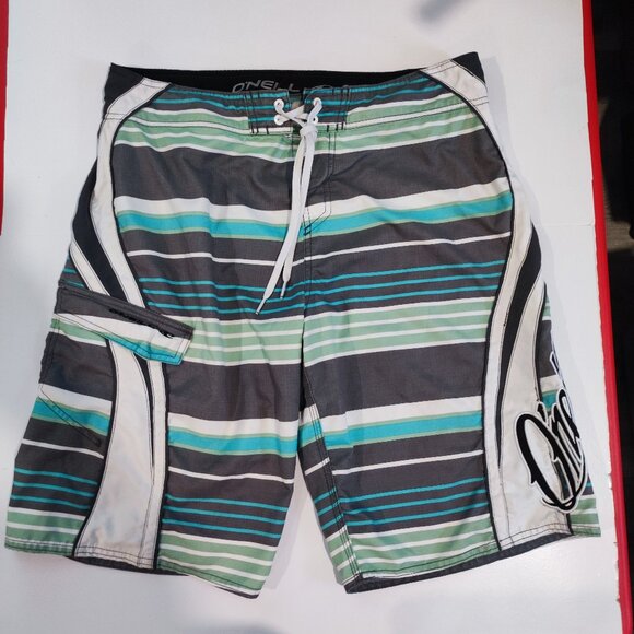 O'Neill board short men's size 34 grey white green stripes - Picture 1 of 12
